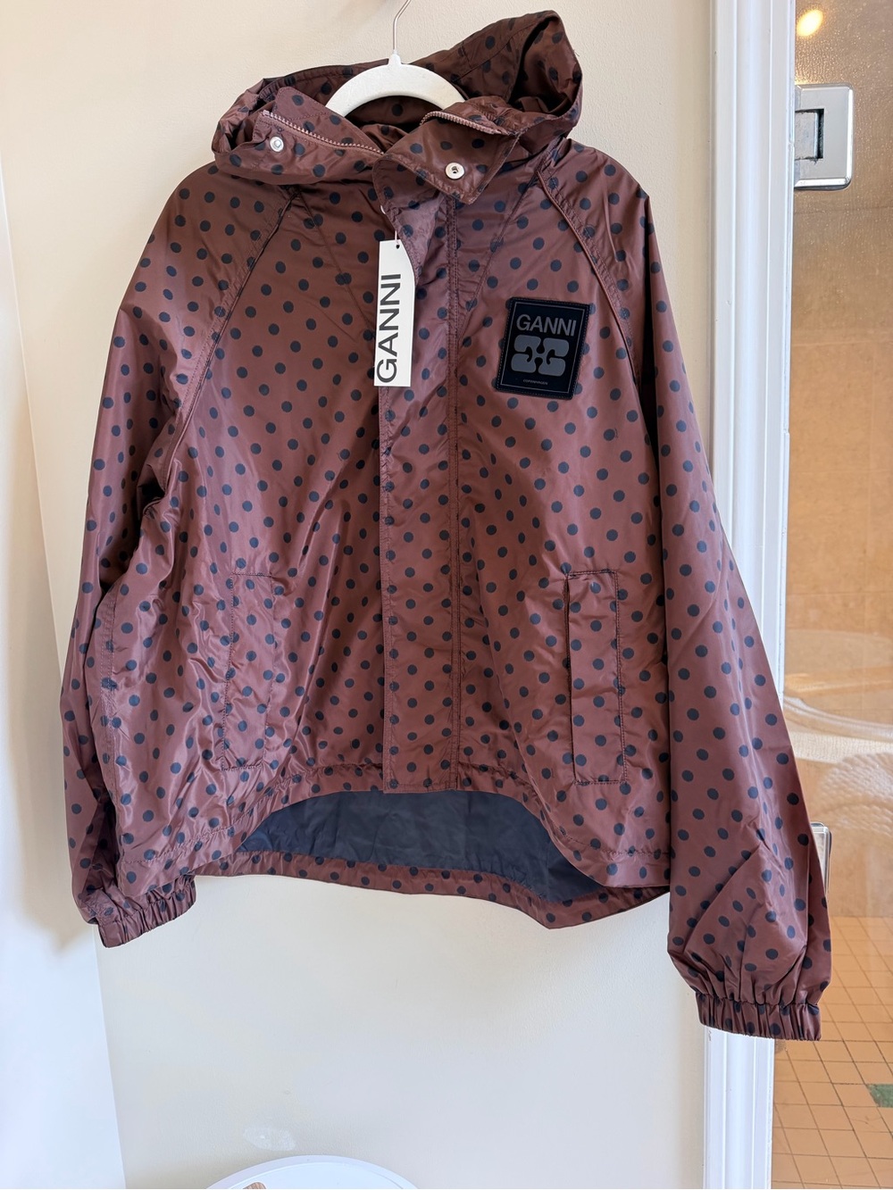GANNI Jacket in Printed Nylon - Chicory Coffee NWT $545
